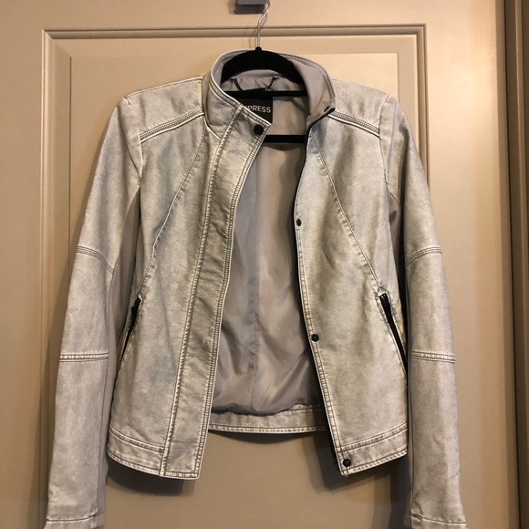 Express Light Gray Leather Jacket - Picture 2 of 4